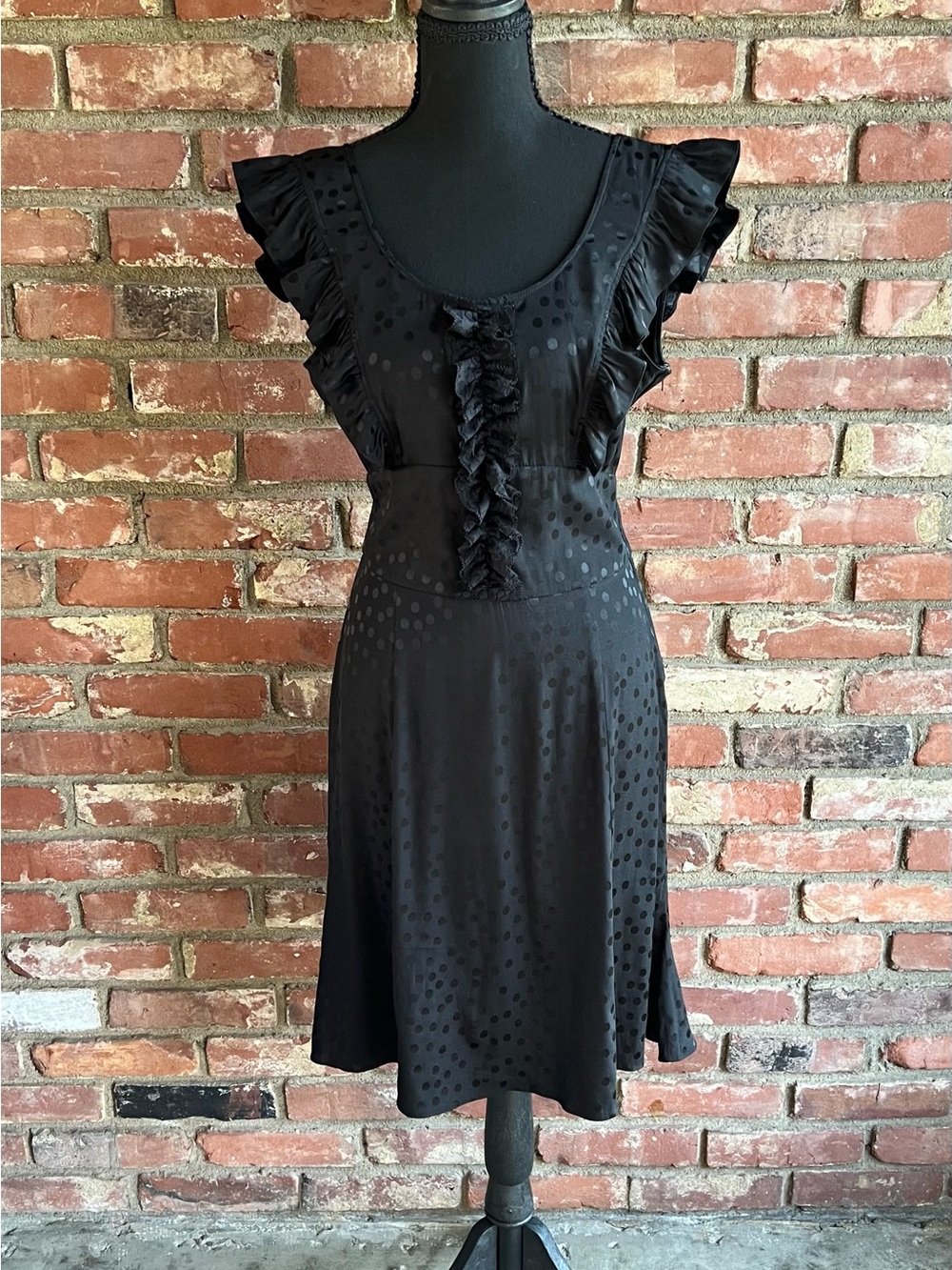 Betsey Johnson Black Ruffle Polka Dot Midi Dress